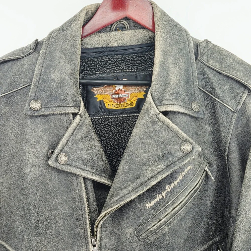 Harley Davidson Legendary Eagle Leather Moto Jacket Distressed w/ Liner Large